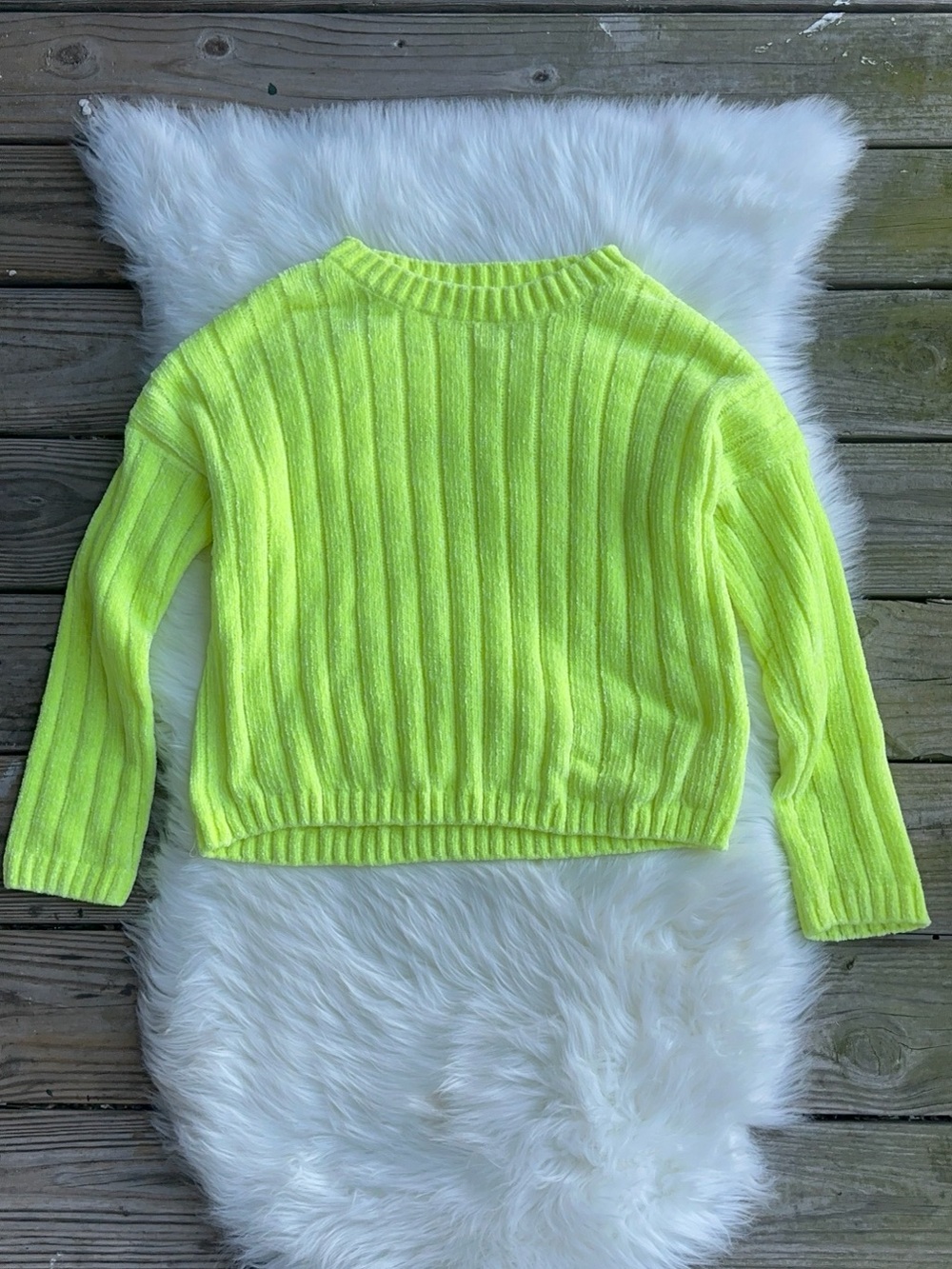 No Boundaries Neon Yellow Ribbed Crewneck Sweater